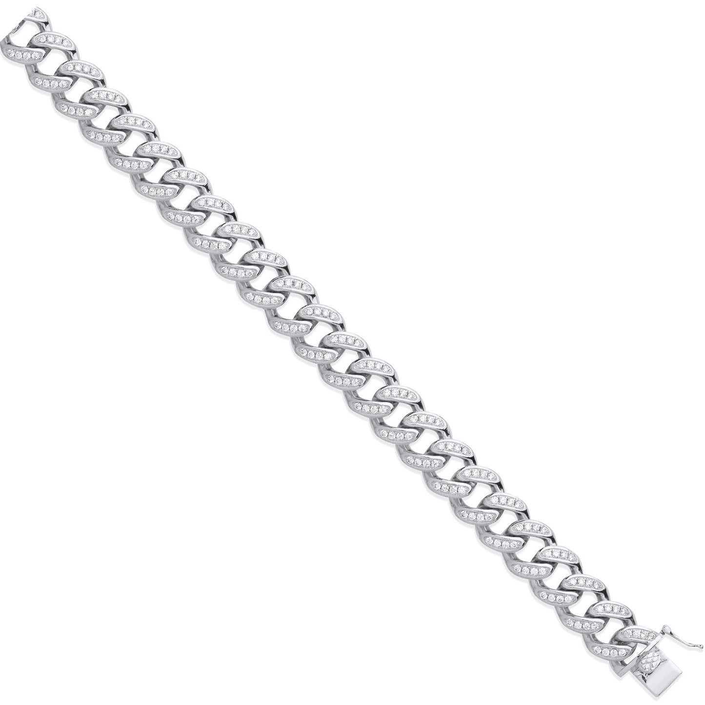 Silver 12mm Cubic Zirconia & Plain Back Link Curb Chain - Silver