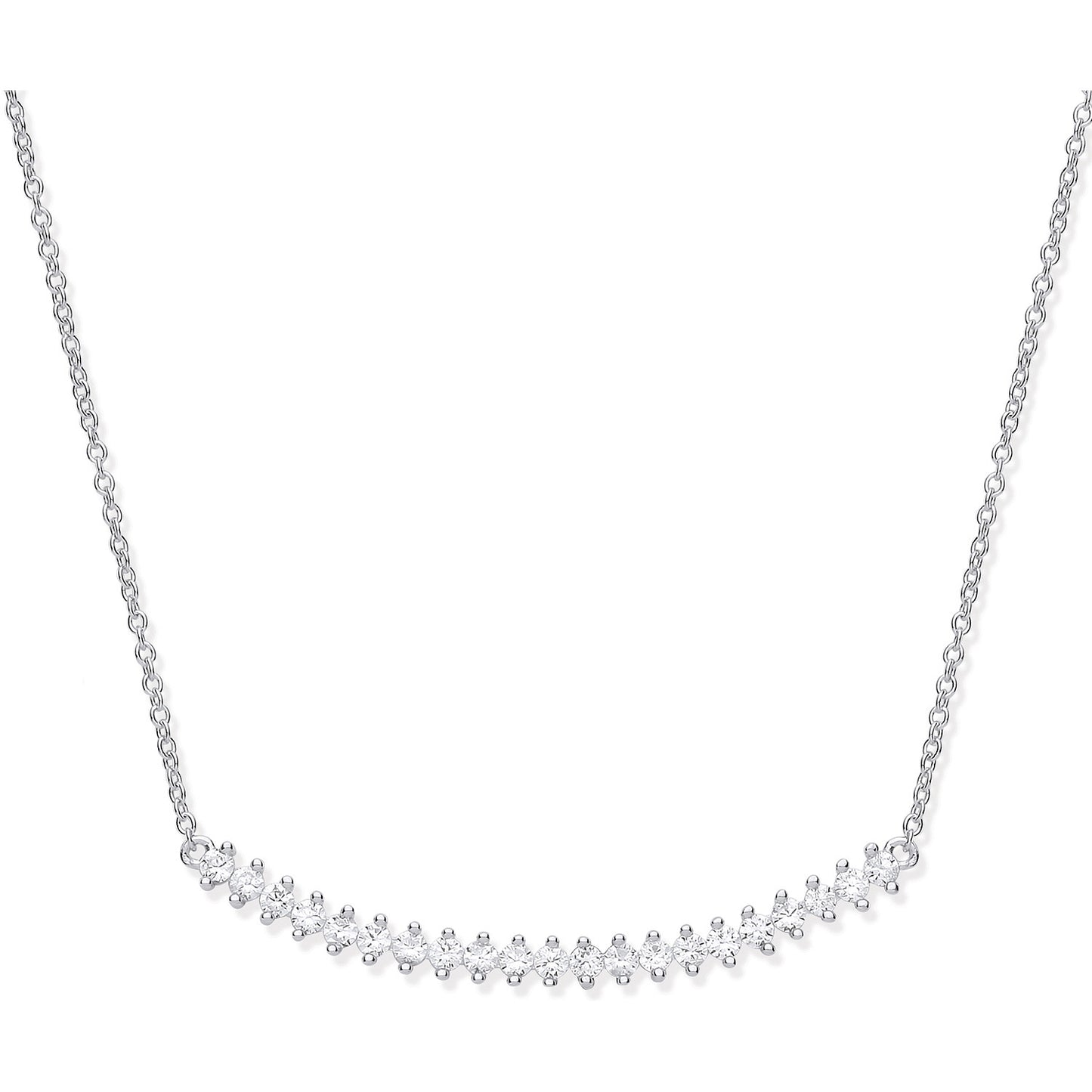 Silver Chic Curved Bar Cubic Zirconia 17" Necklace - Silver