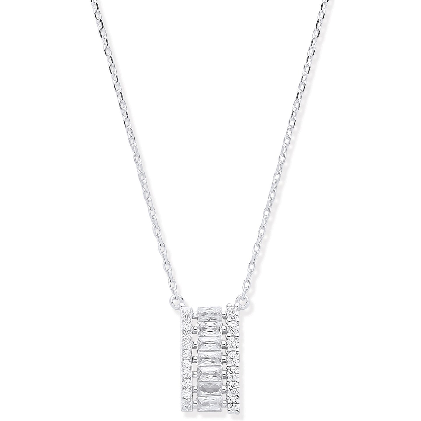 Silver Asymmetric Cubic Zirconia Pendant Necklace 16" - Silver