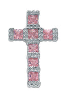 Silver Pink & White Fancy Cubic Zirconia Cross