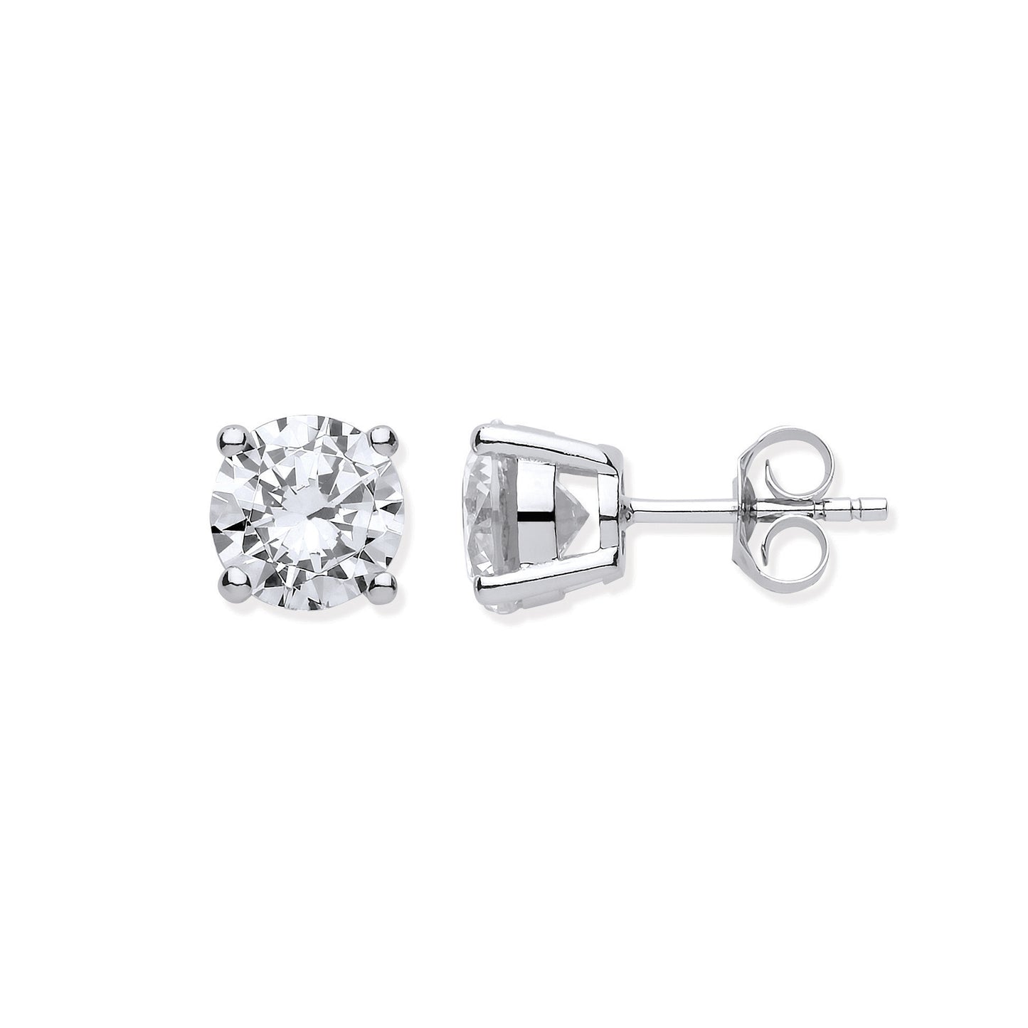 Silver Brilliant Cut Cubic Zirconia 8mm Claw Set Stud - Silver