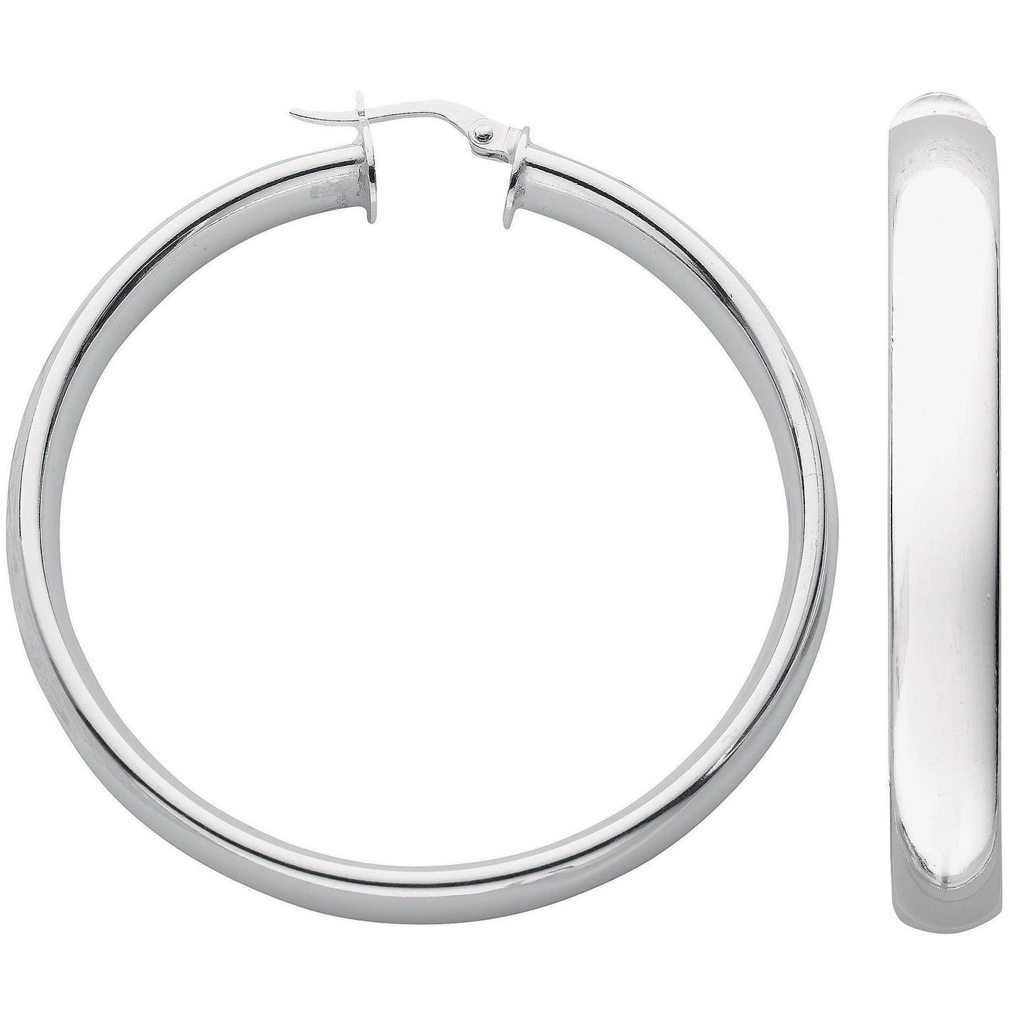 Silver D Shaped Hoop Earrings - Silver