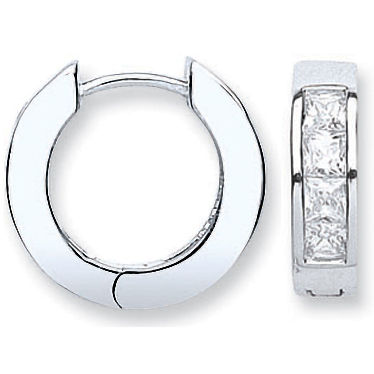 Silver Cubic Zirconia Princess Cut Huggies - Silver