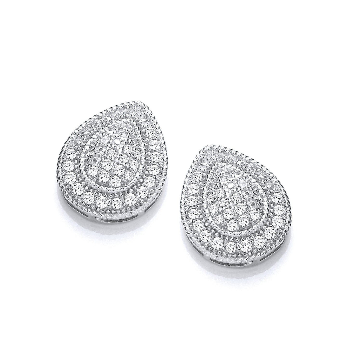 Silver Teardrop Cubic Zirconia Cluster Stud - Silver