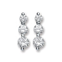 Silver 3 Cubic Zirconia Graduated Drop Earrings