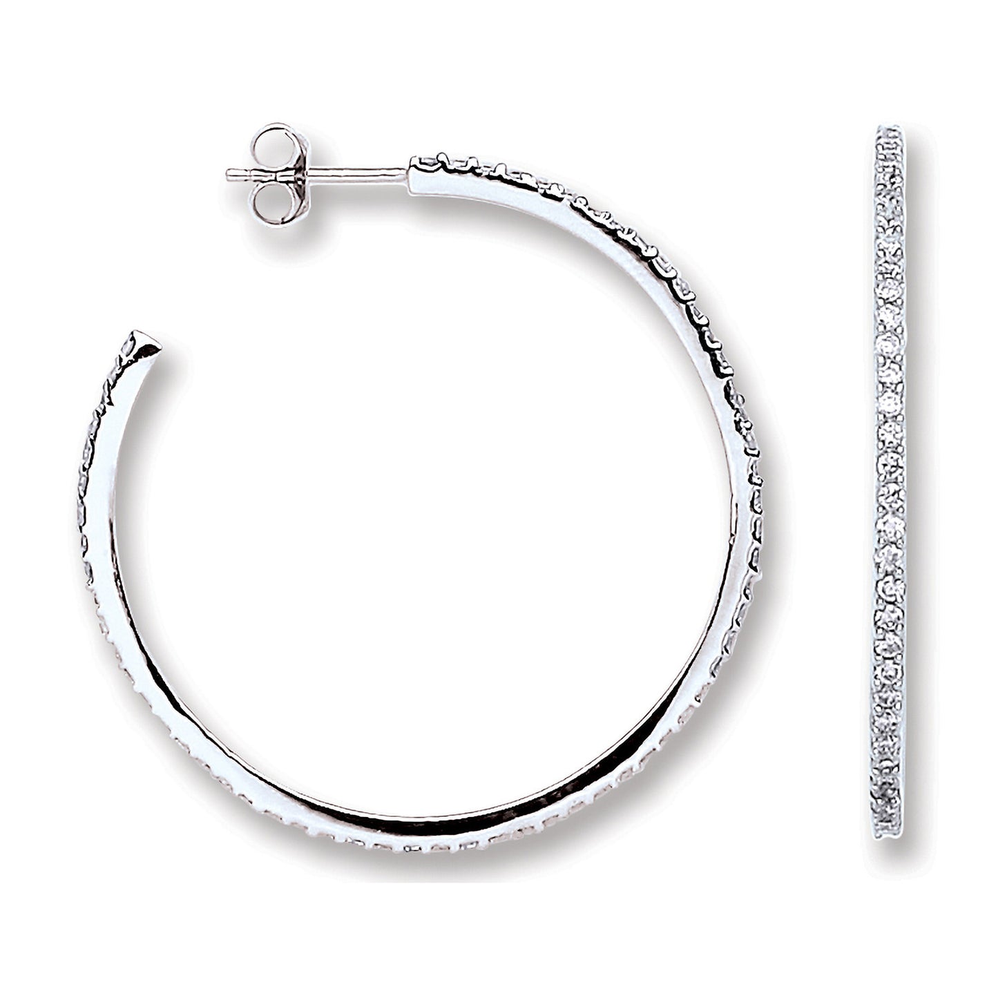 Silver Cubic Zirconia Round Hoop Earrings - Silver