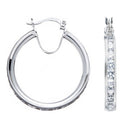Silver Channel Set Cubic Zirconia Hoop Earrings