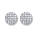 Silver Button Cubic Zirconia Stud Earrings