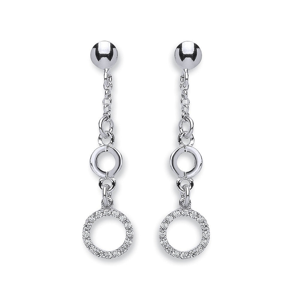 Silver Fancy Cubic Zirconia Circle Drop Earrings - Silver