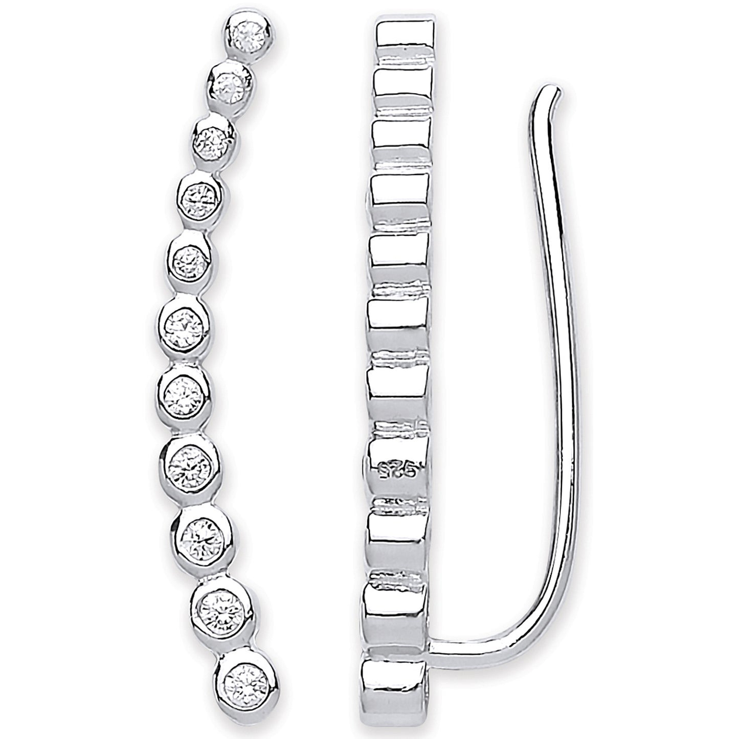 Silver Arc-shaped Ear Hook Rubover Cubic Zirconia Ear Clip Earrings - Silver
