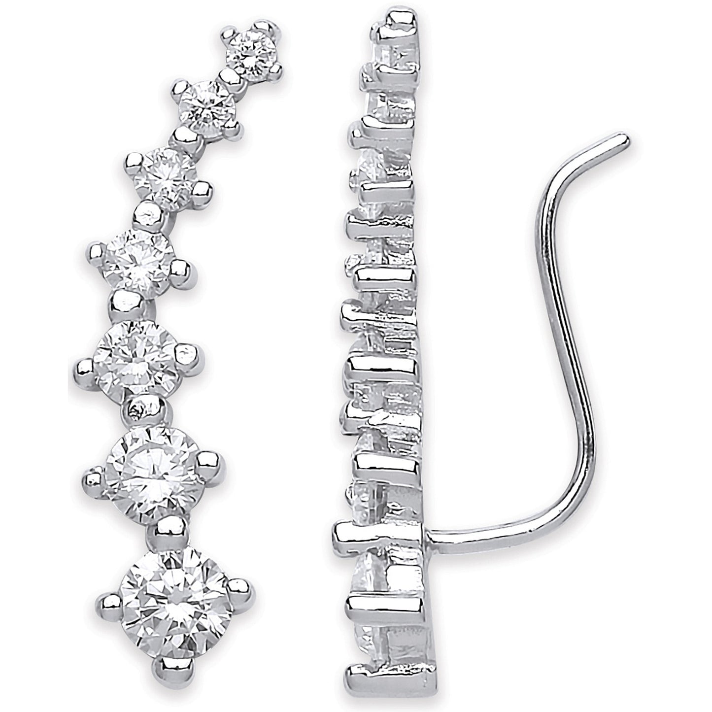 Silver Arc-shaped Ear Hook Claw Set Cubic Zirconia Ear Clip Earrings - Silver