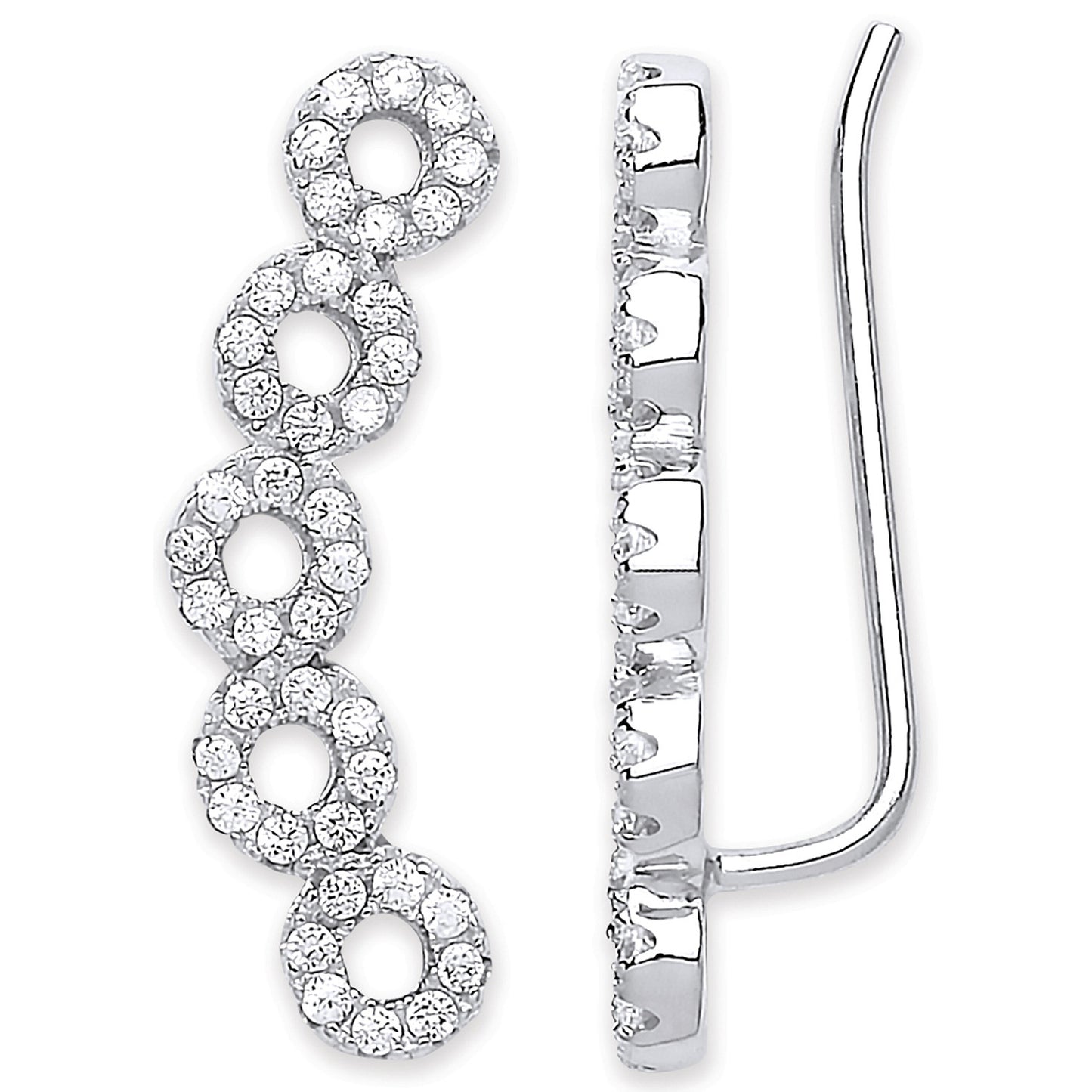 Silver Arc-shaped Ear Hook Cubic Zirconia Circles Ear Clip Earrings - Silver