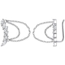 Silver Arc-shaped Ear Hook Marquee Cubic Zirconia with Chain Ear Clip Earrings