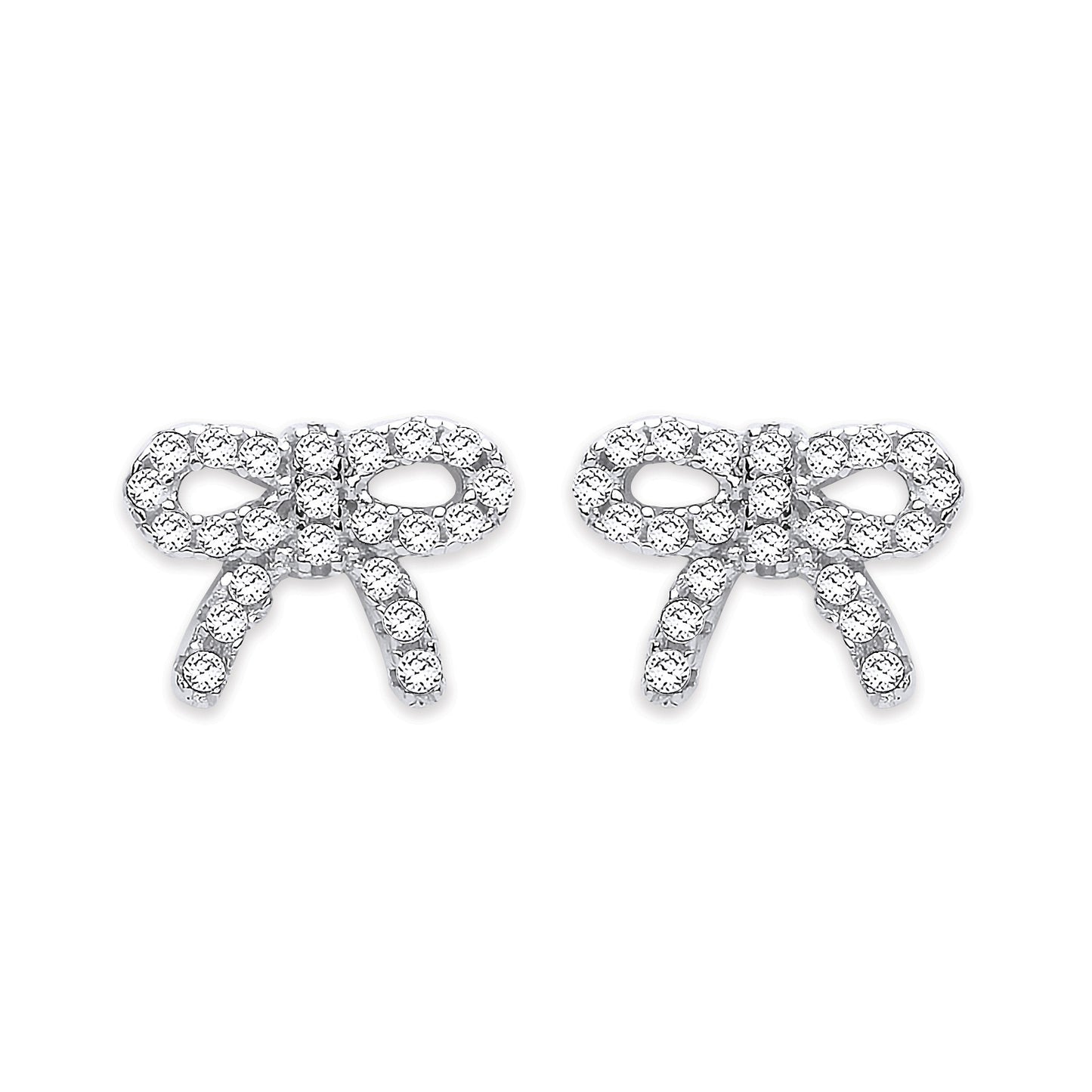 Silver Cubic Zirconia Bow Stud Earrings - Silver