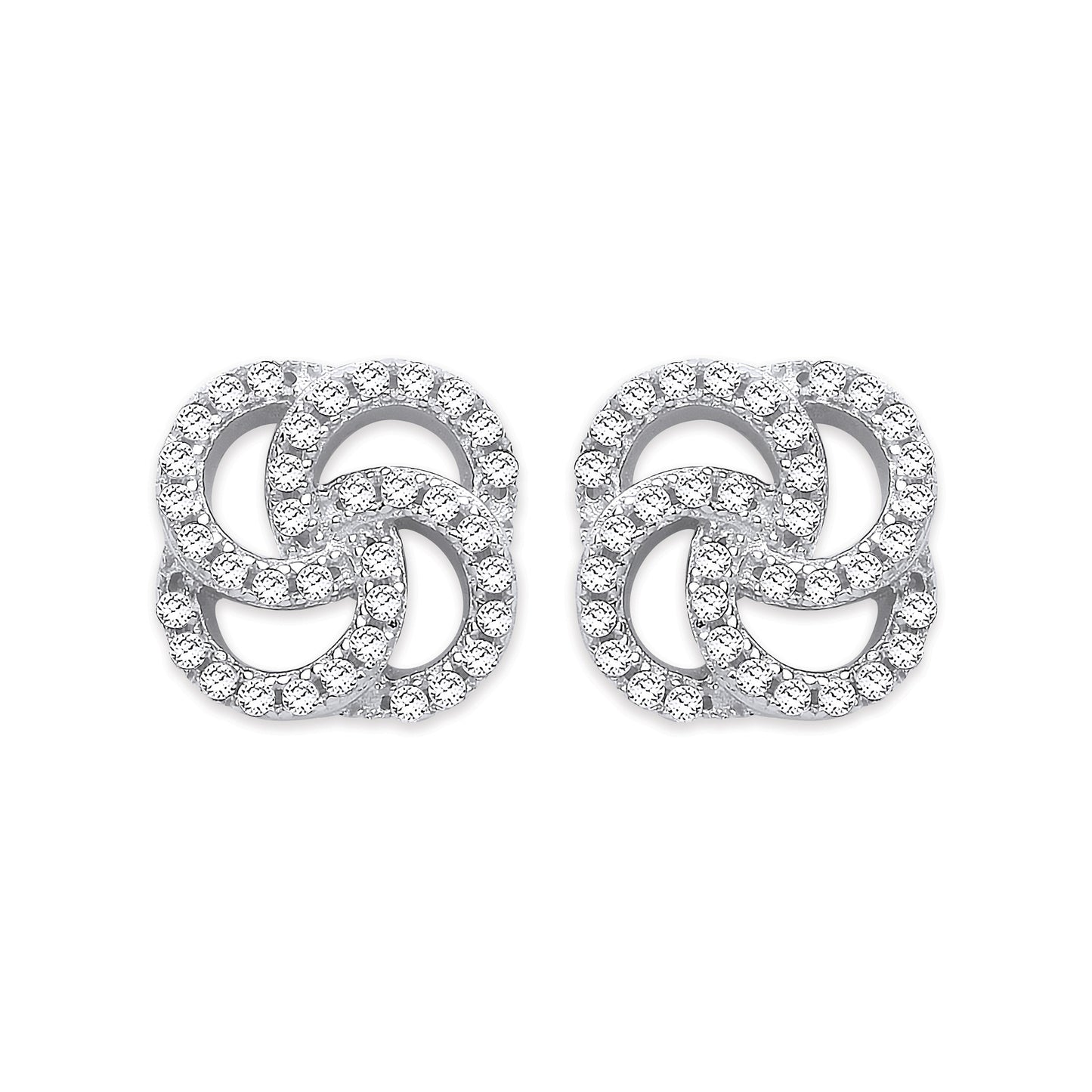 Silver Cubic Zirconia Swirl Stud Earrings - Silver