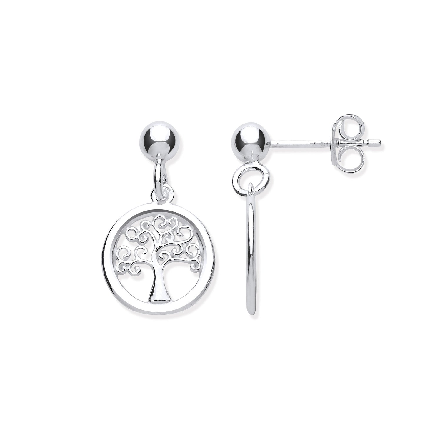 Silver Tree of Life Drop Earrings - Silver
