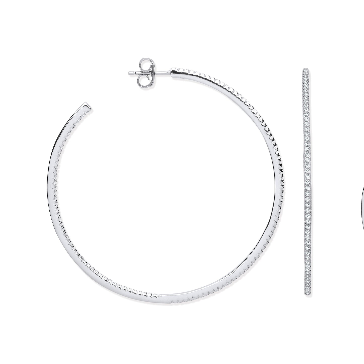 Silver Cubic Zirconia Large Hoop Earrings - Silver