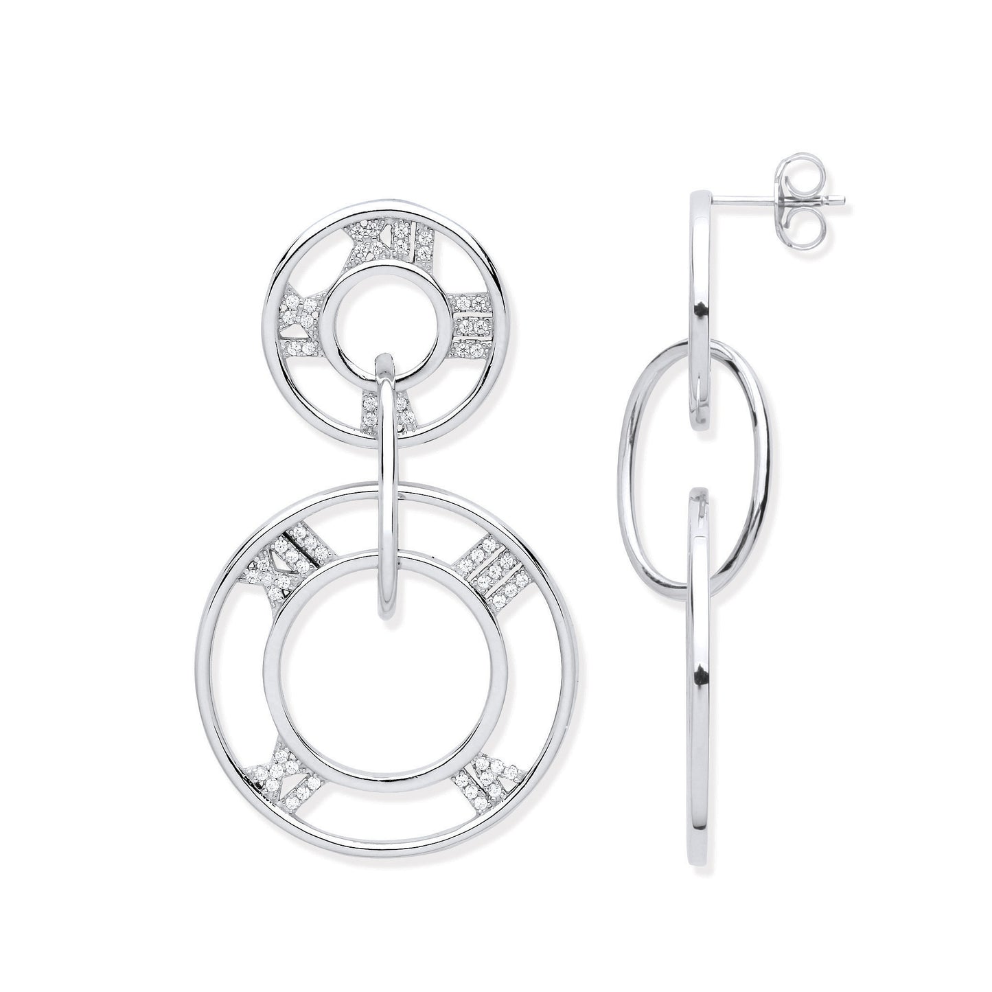 Silver Roman Numerals Drop Earrings - Silver