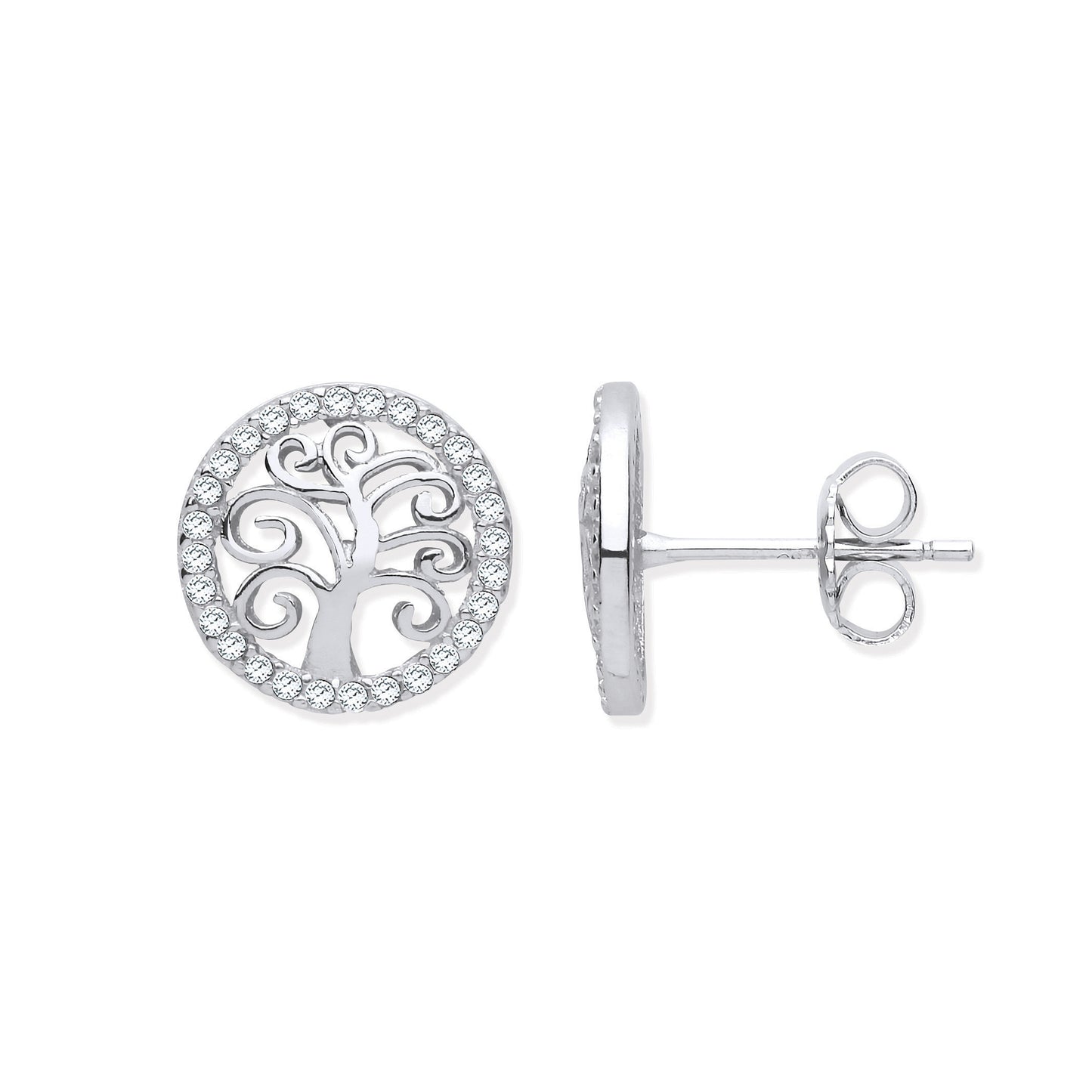 Silver Tree of Life Cubic Zirconia Stud Earrings - Silver