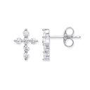 Silver Cubic Zirconia Small Cross Stud Earrings