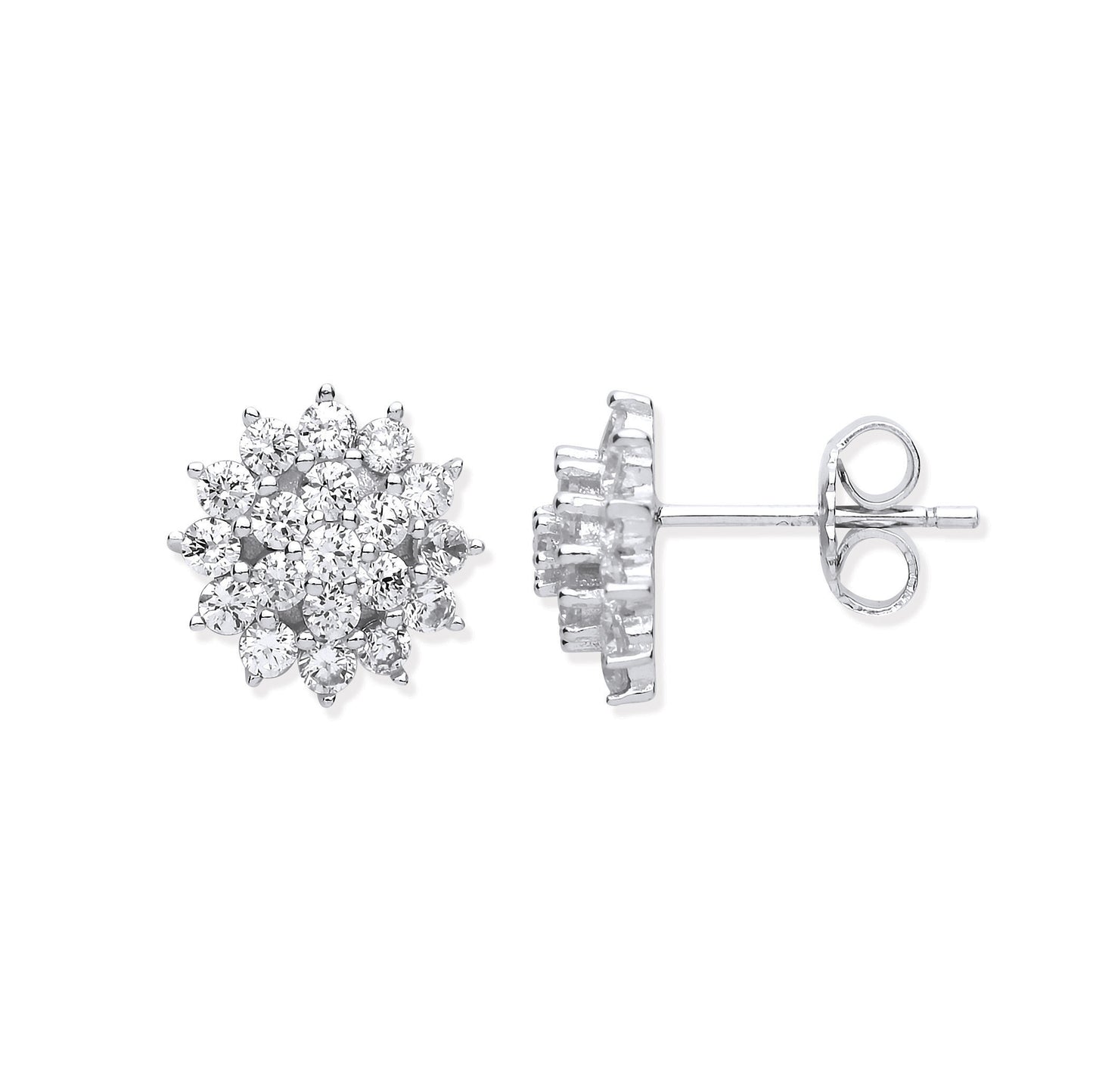 Silver Traditional Cubic Zirconia Cluster Studs - Silver