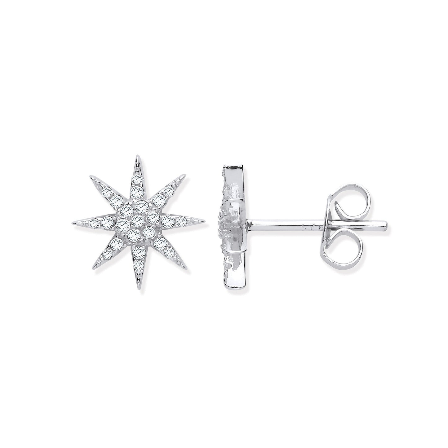 Silver Starburst Cubic Zirconia Studs - Silver