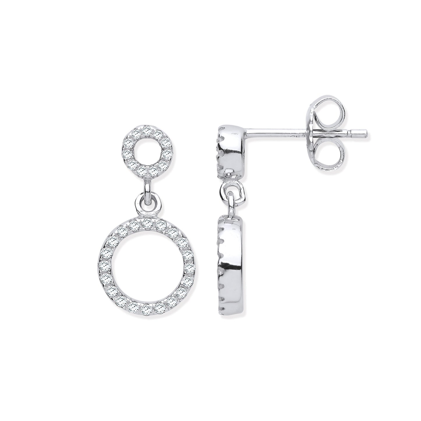 Silver Cubic Zirconia Circle of Life Drop Earrings - Silver