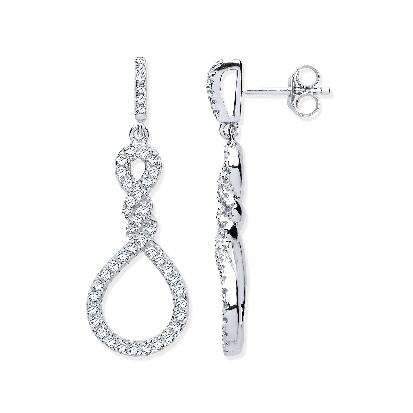Silver Teardrop Twist Cubic Zirconia Earrings - Silver