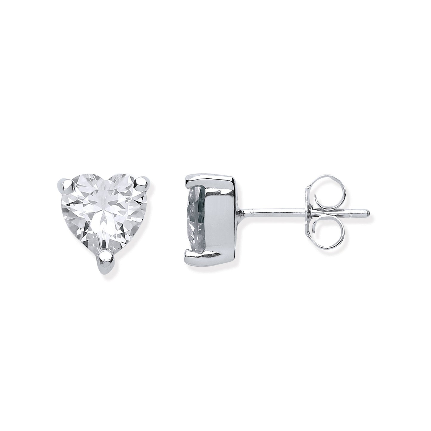 Silver Heart Cut Cubic Zirconia Stud Earrings - Silver