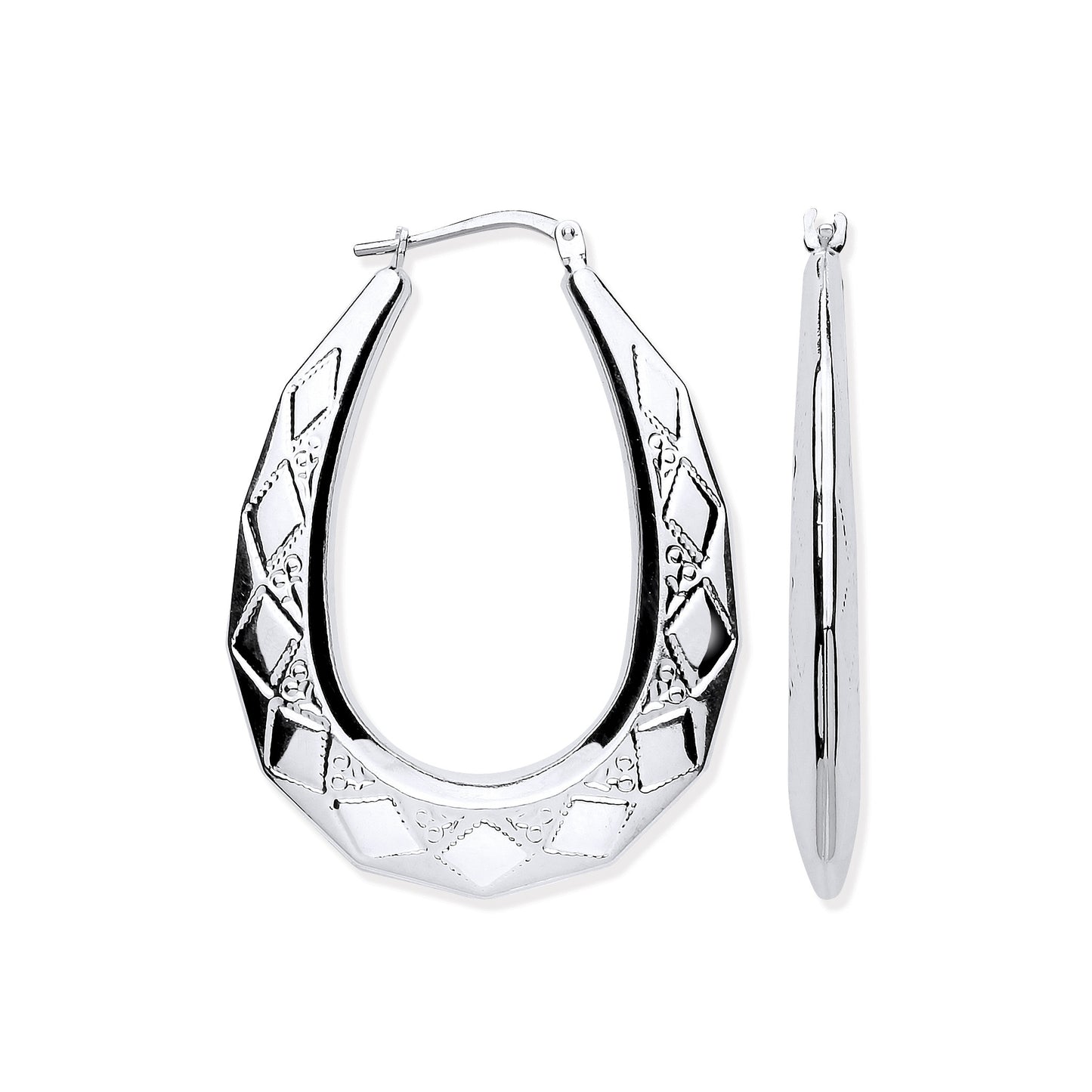 Silver Large D/C Oval Creoles - Silver