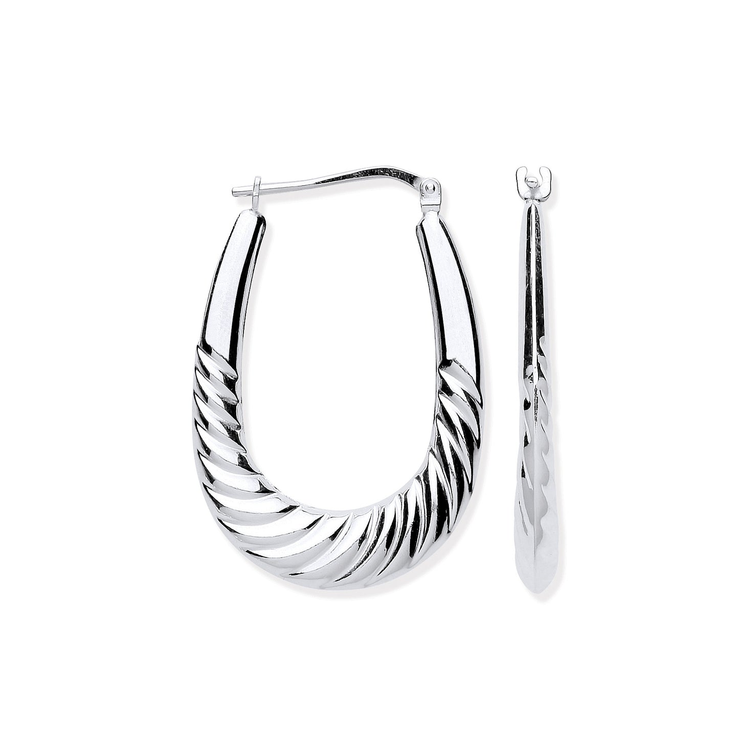 Silver Twisted Ridge Oval Creoles - Silver