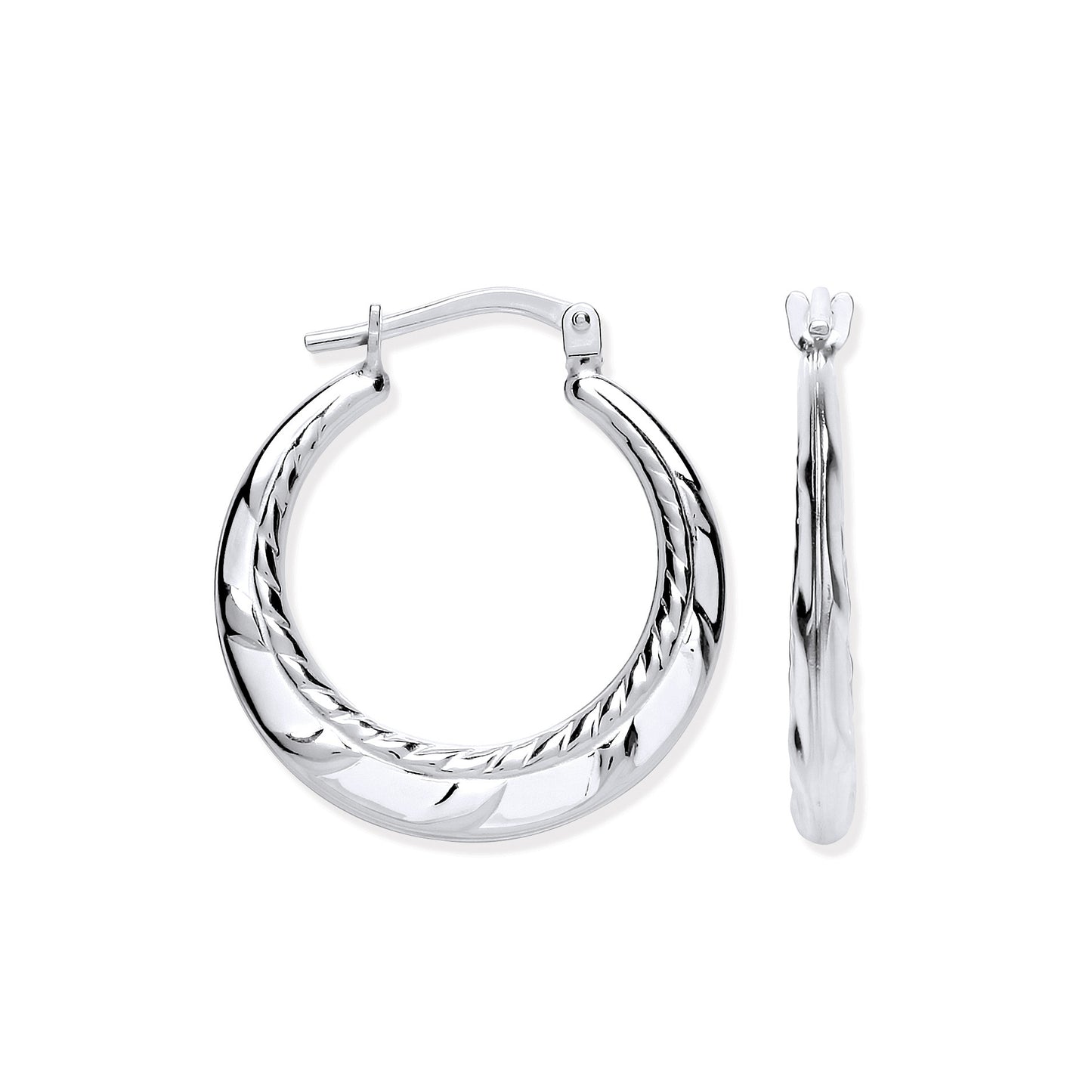 Silver Ribbed Edge Creoles - Silver