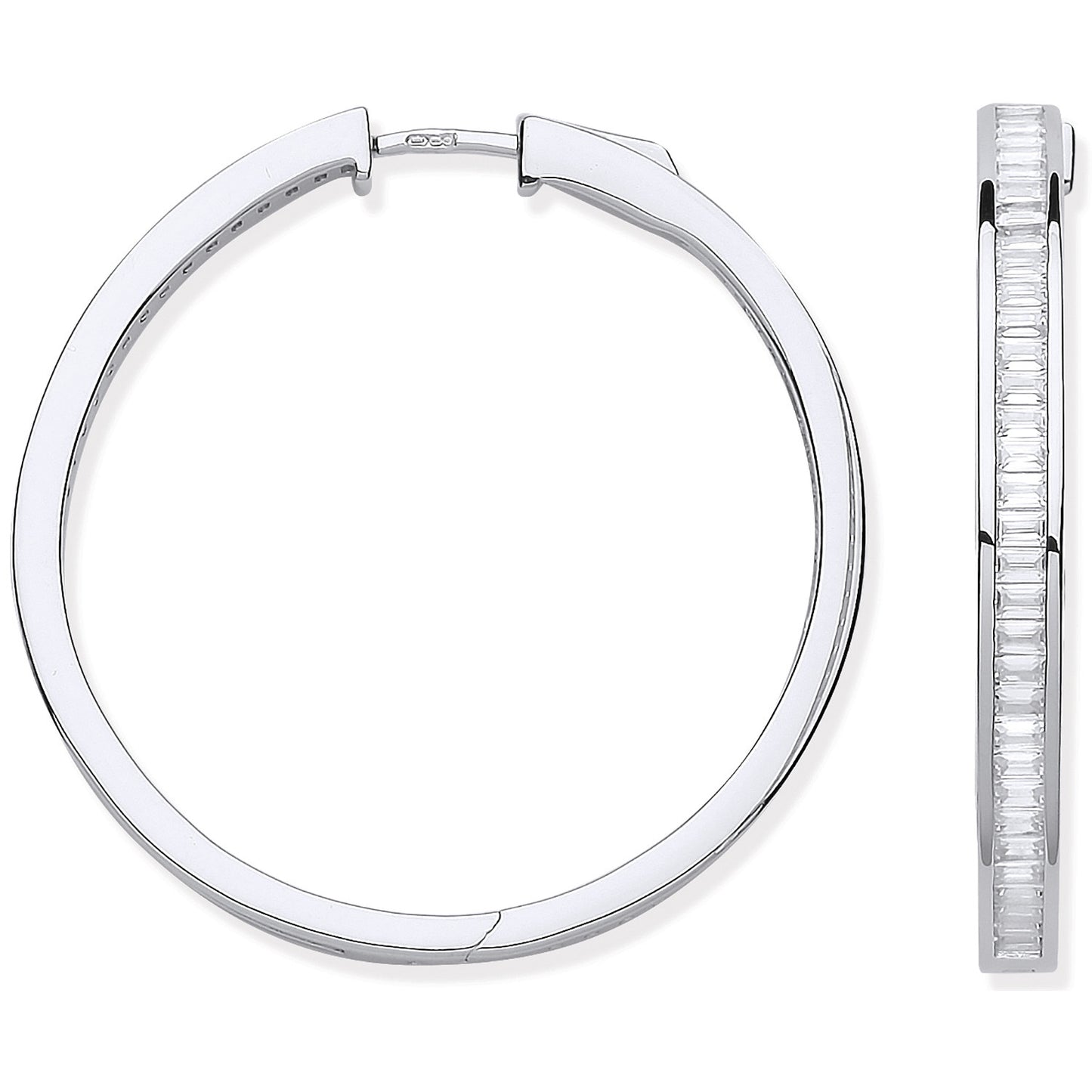 Silver Baguettes 40mm Hoop Earrings - Silver