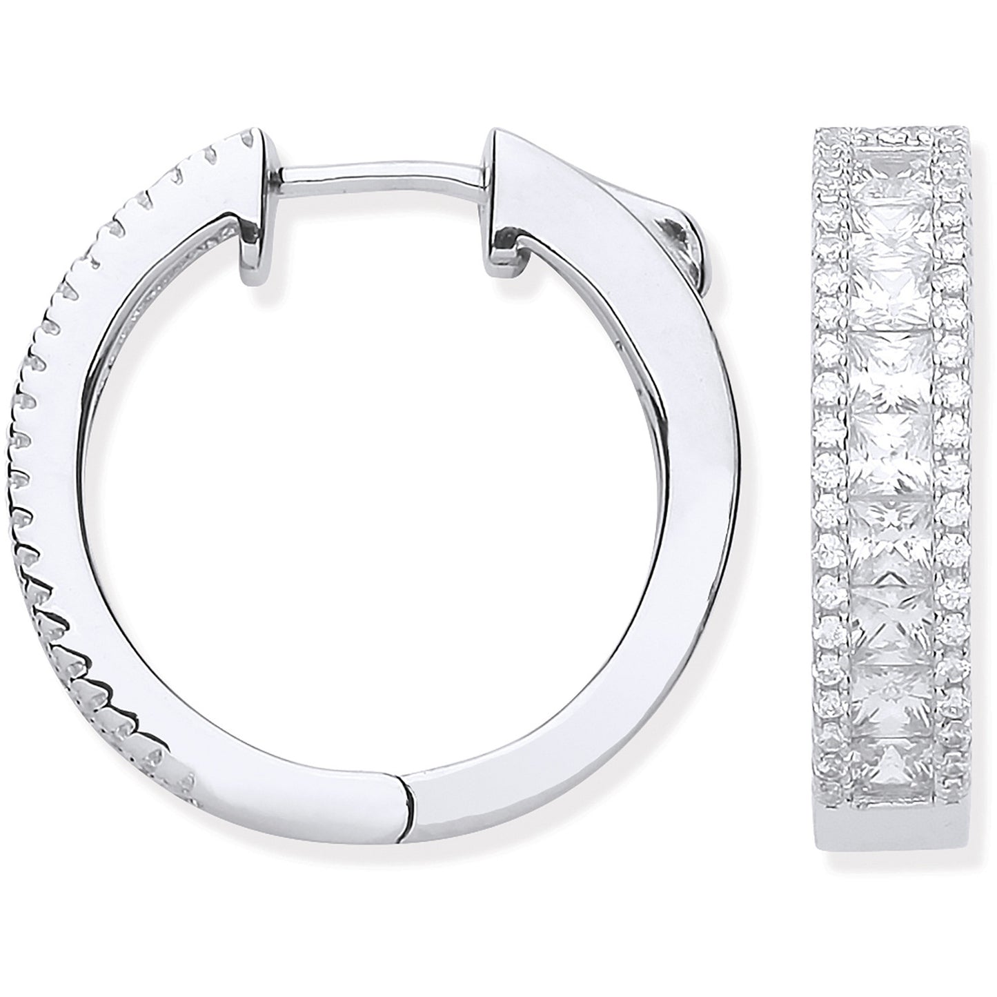 Silver Princess & Round Cubic Zirconia 20mm Huggies - Silver
