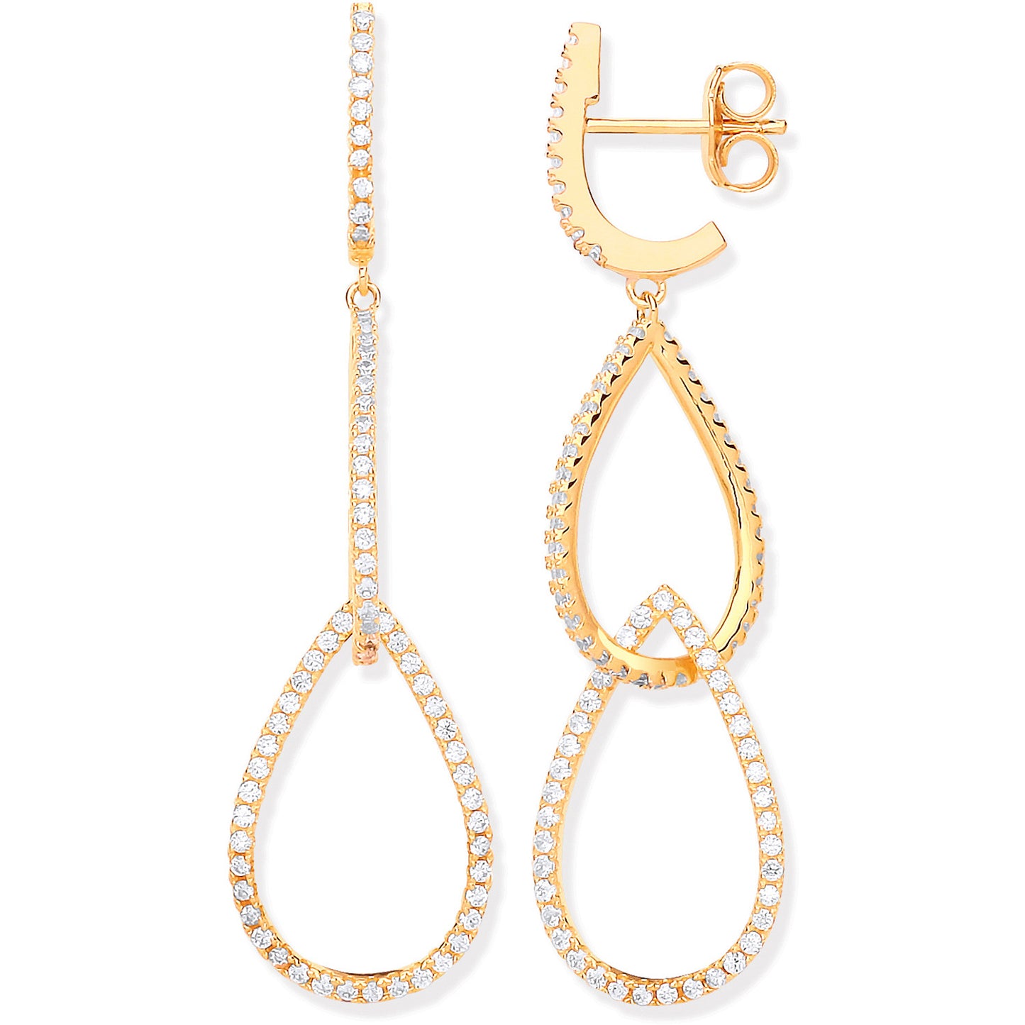 Silver Yellow Gold Plated Cubic Zirconia Pear Shape Drop Earrings - Silver