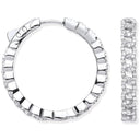 Silver Curb Chain Link Cubic Zirconia Hoop Earrings
