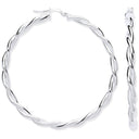 Silver Twist Hoop 50mm Earrings