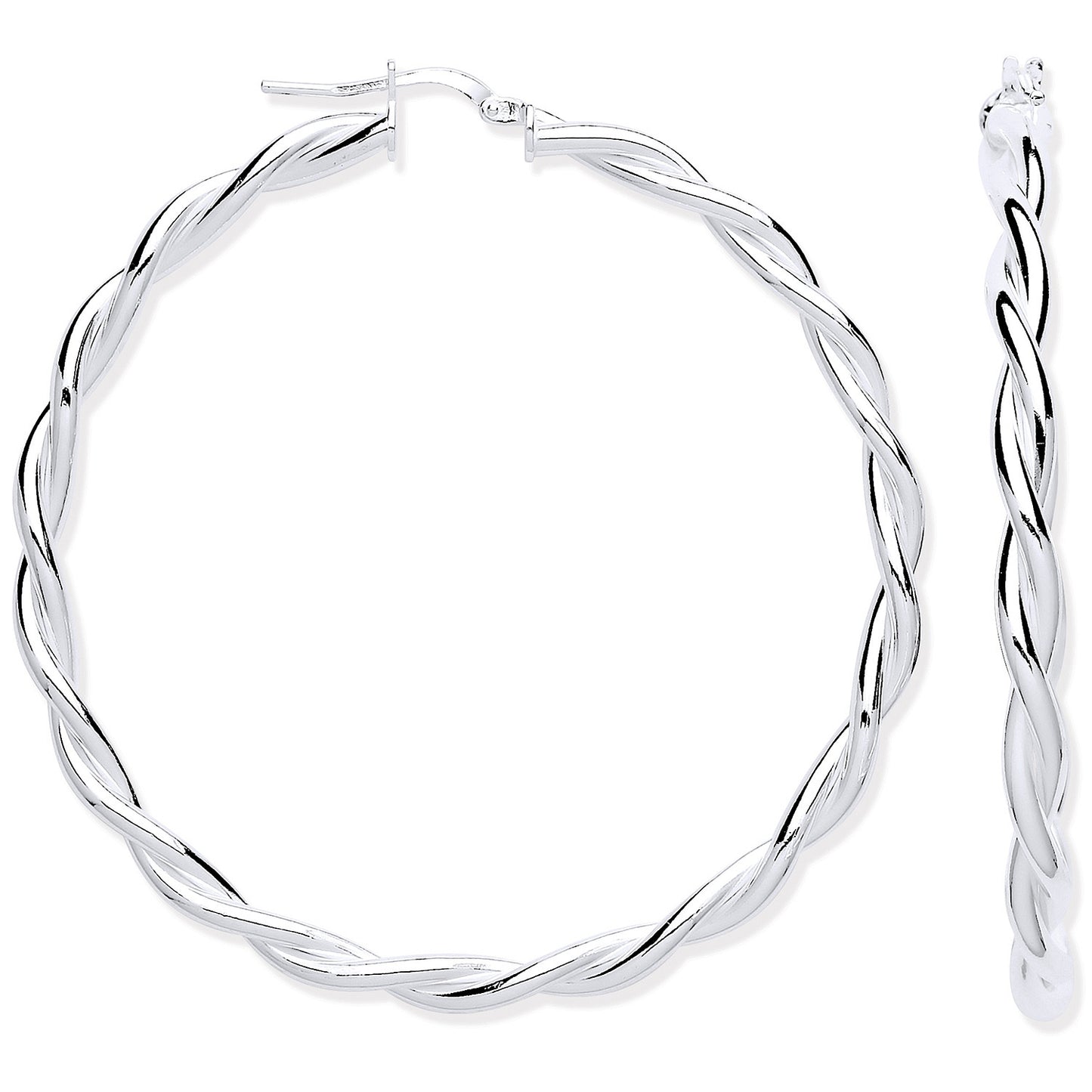 Silver Twist Hoop 50mm Earrings - Silver