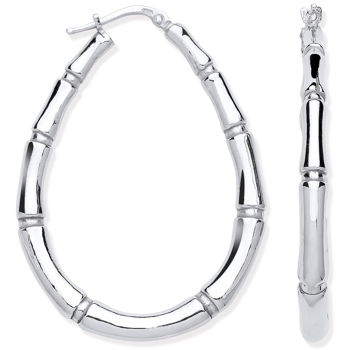 Silver Bamboo Large Creole Earrings - Silver