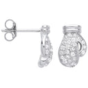 Silver Cubic Zirconia Boxing Gloves Stud Earrings