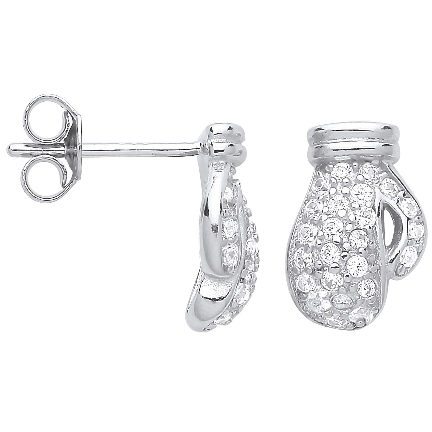 Silver Cubic Zirconia Boxing Gloves Stud Earrings - Silver