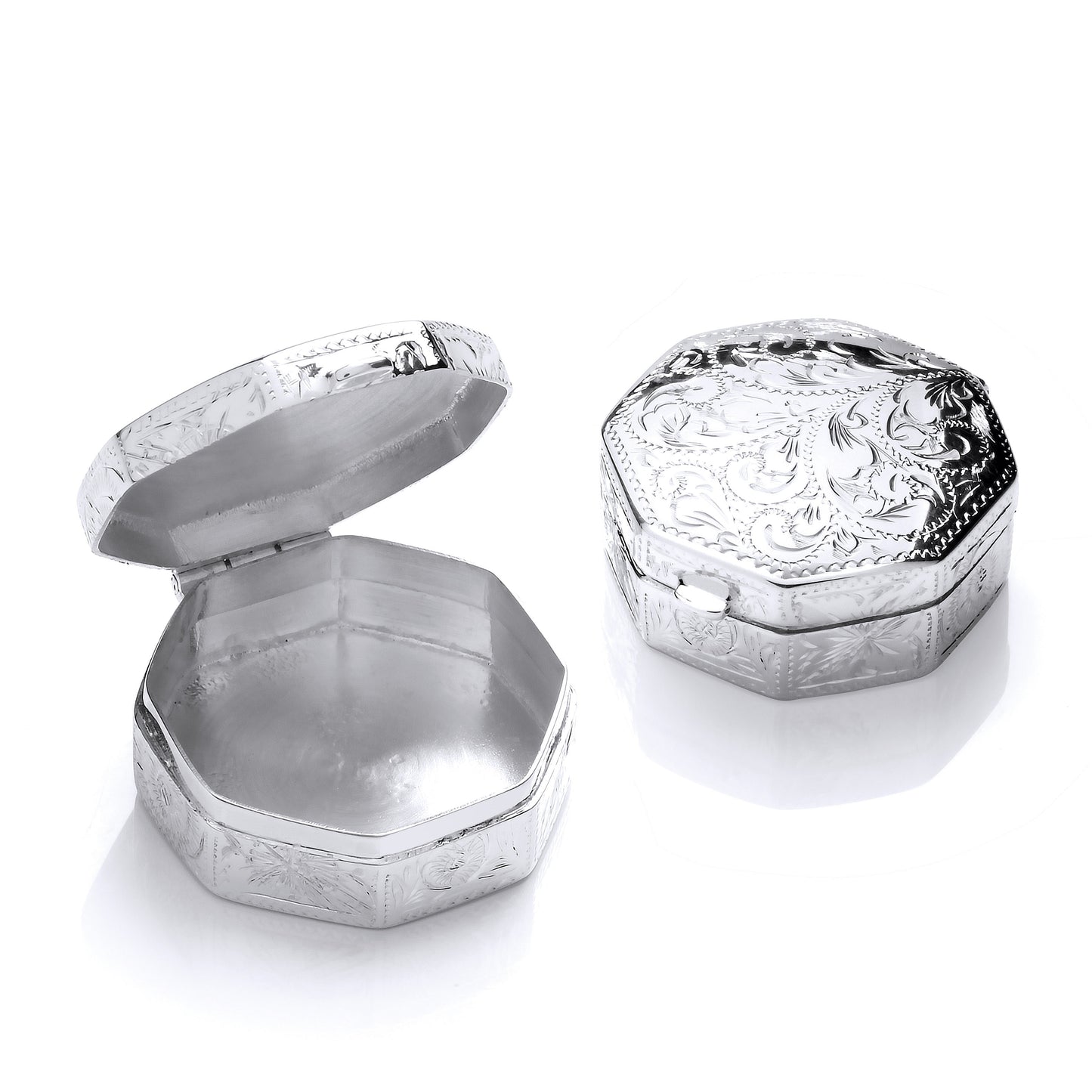Silver Trinket (Pill) Octagon Design Box - Silver