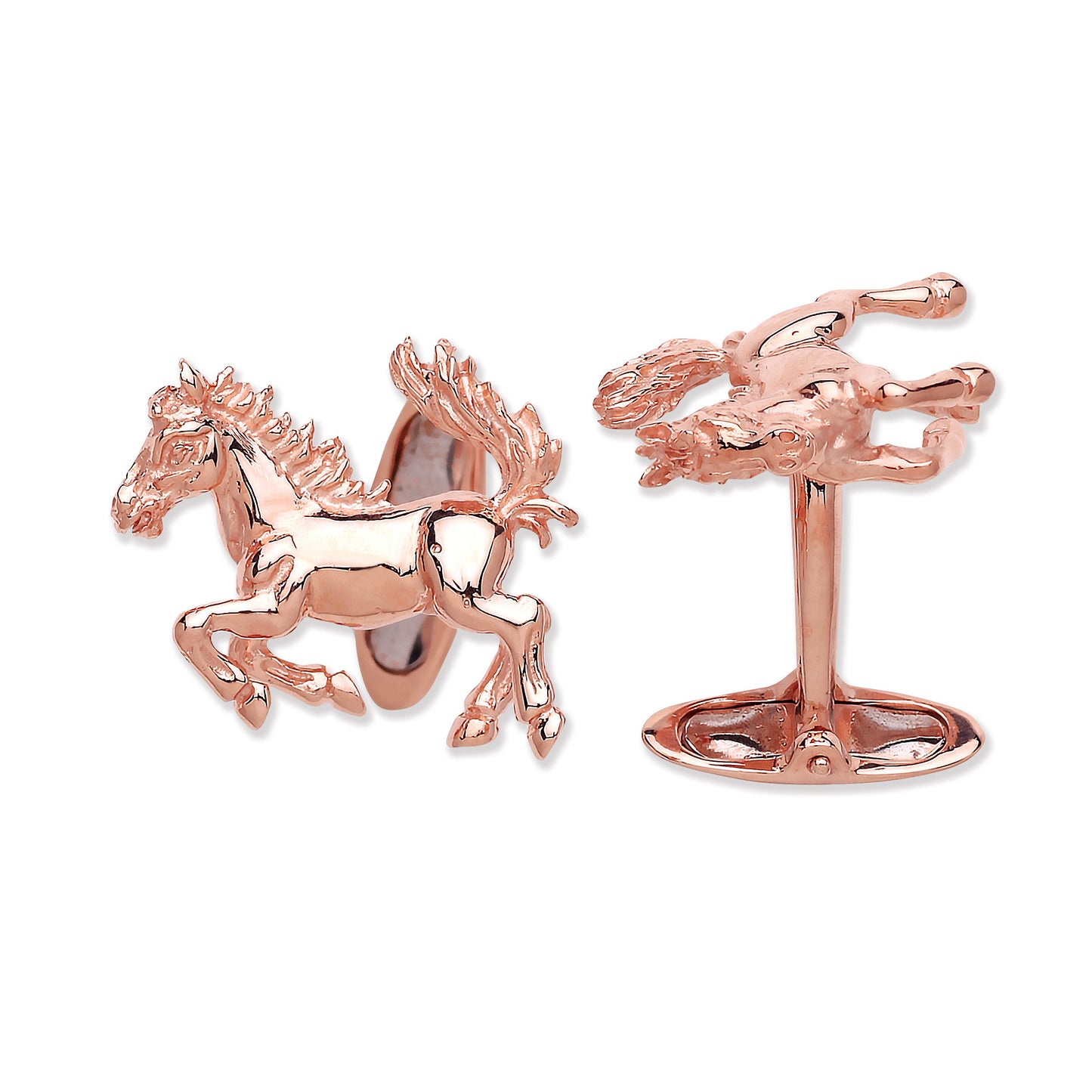 Silver Rose Gold Coated Horse Cufflinks - Silver