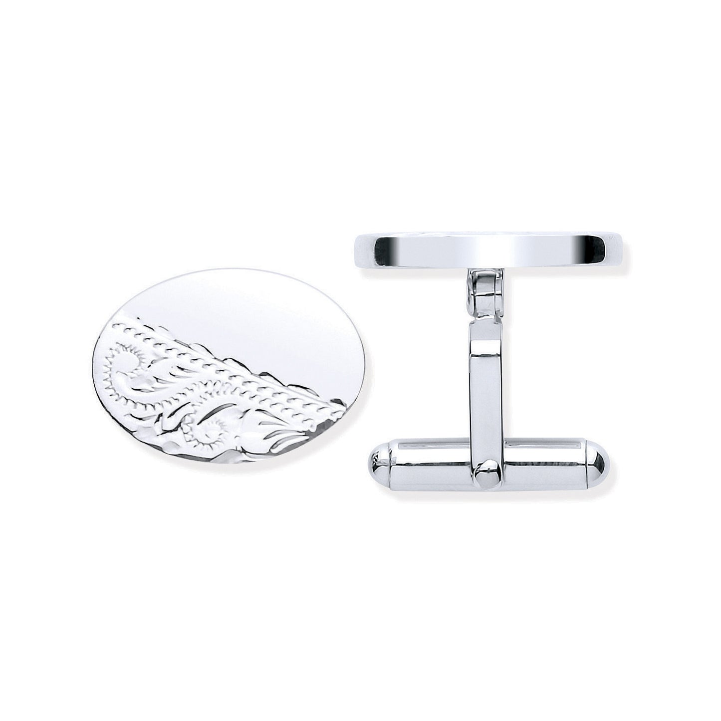 Silver Plain & Engraved Oval Cufflinks - Silver