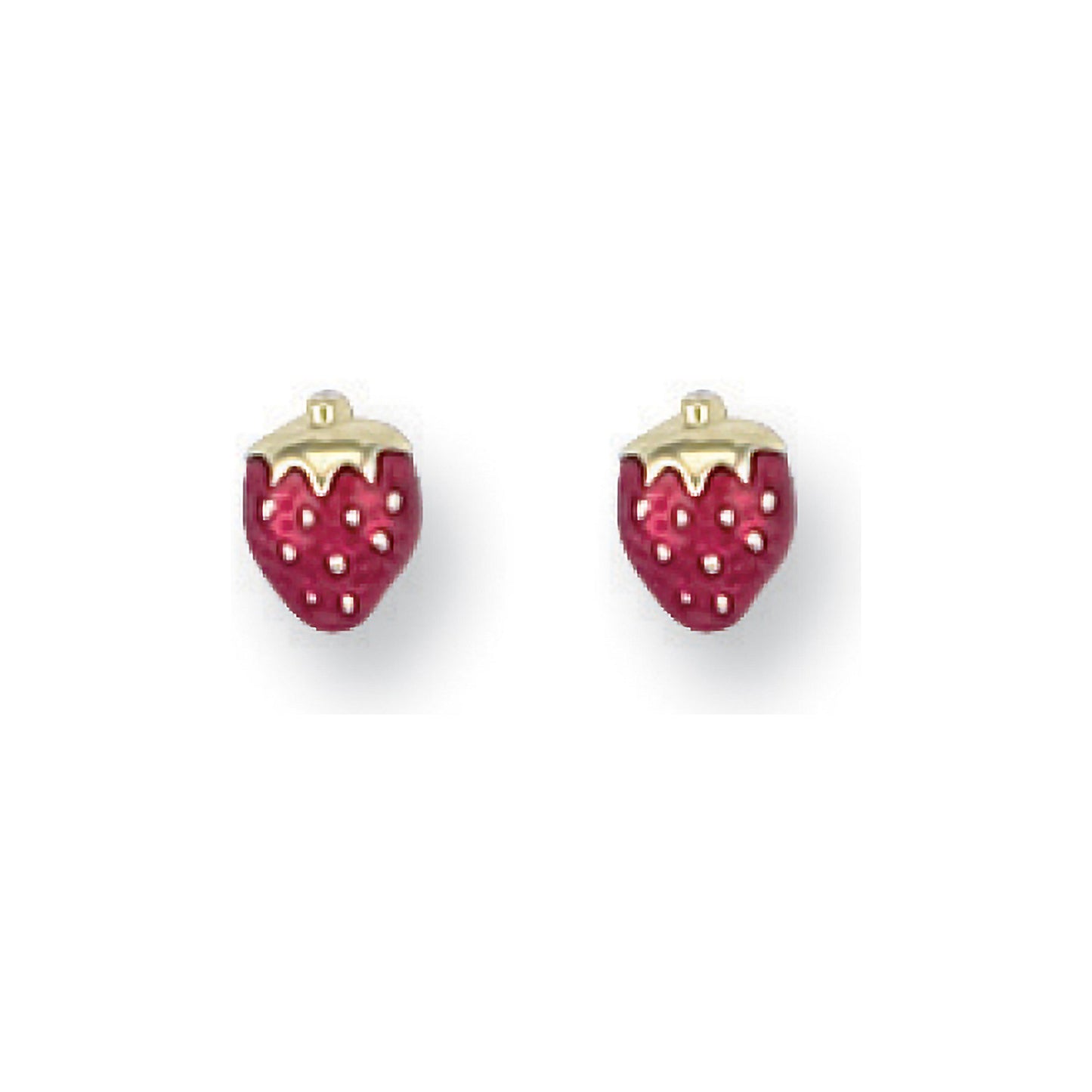 Yellow Gold Enamelled Strawberry Studs - 9ct Gold