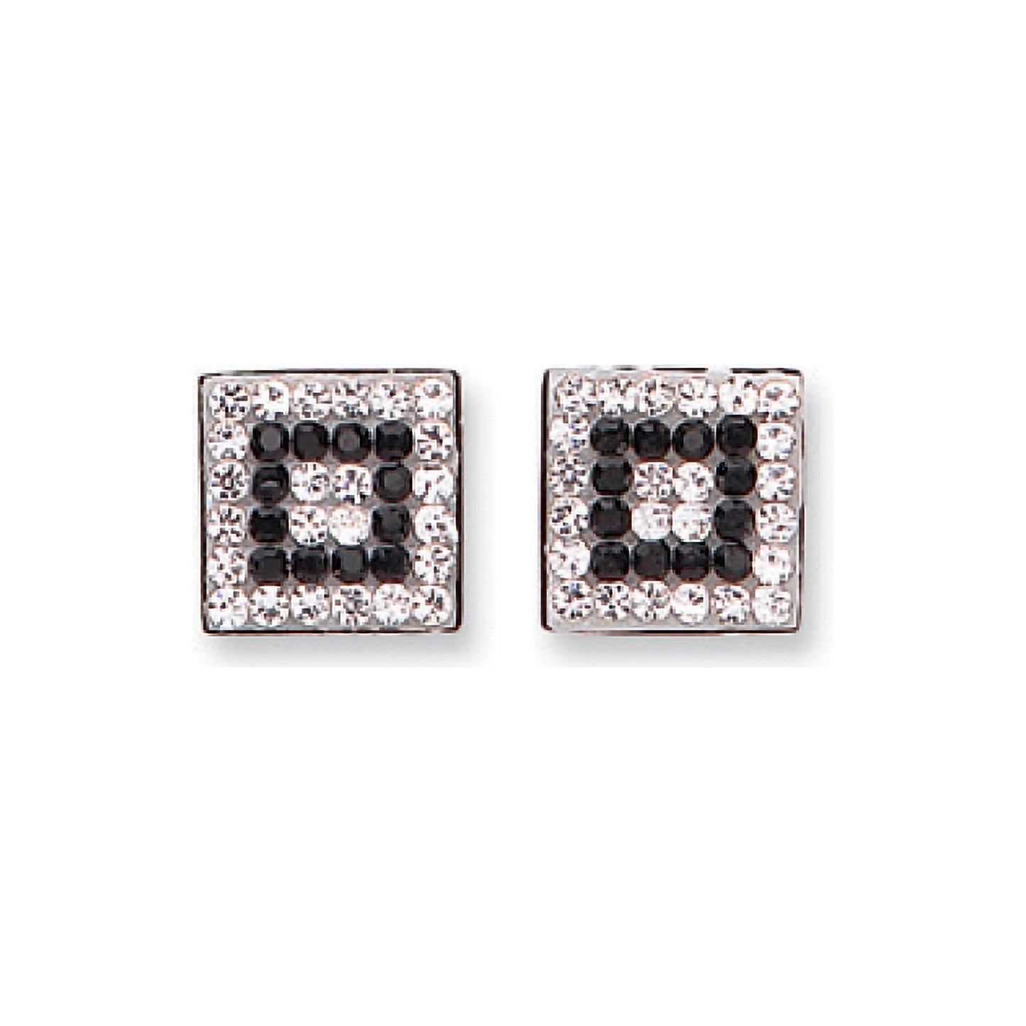 9ct White Gold Black & White Cubic Zirconia Square Studs - 9ct Gold