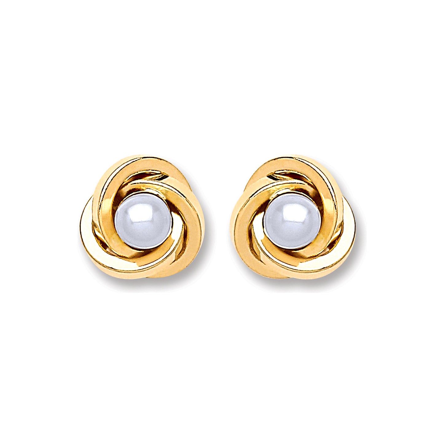 9ct Gold Simulated Pearl Knot Studs - 9ct Gold