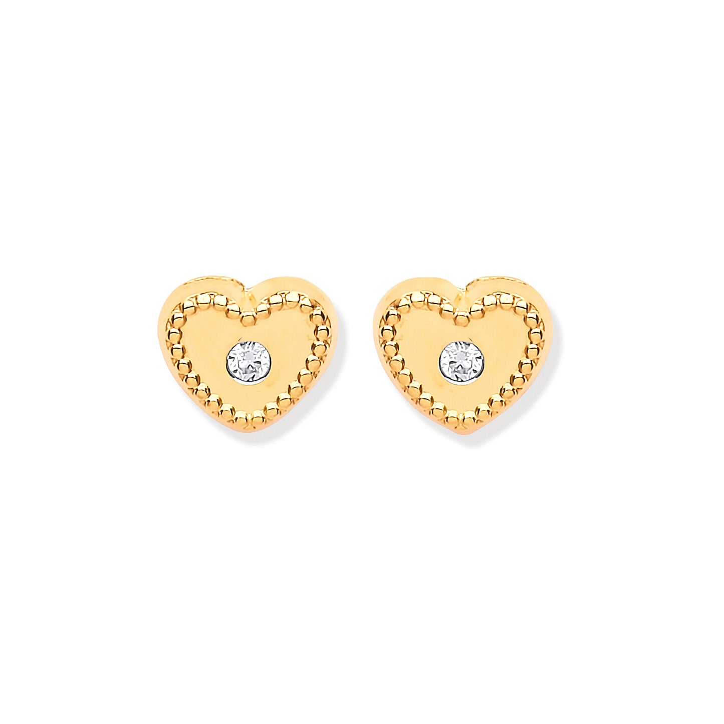 9ct Yellow Gold Heart Ribbed Edge with Cubic Zirconia Studs - 9ct Gold