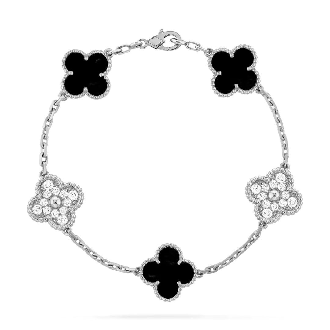 Belle Vante Bracelet 5 Motifs Diamonds Onyx 18K White Gold