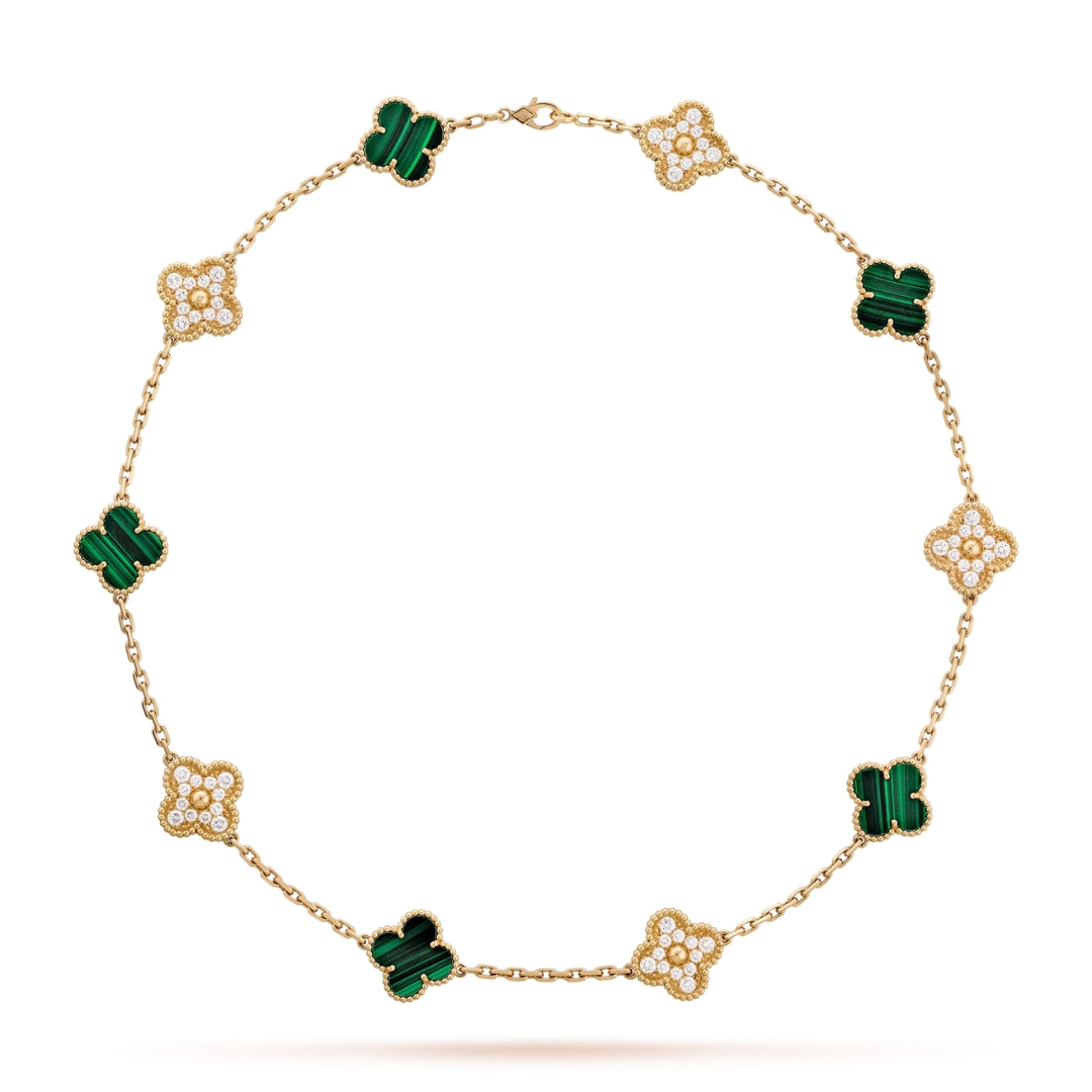 Belle Vante Necklace 10 Motifs Diamonds Malachite 18K Yellow Gold